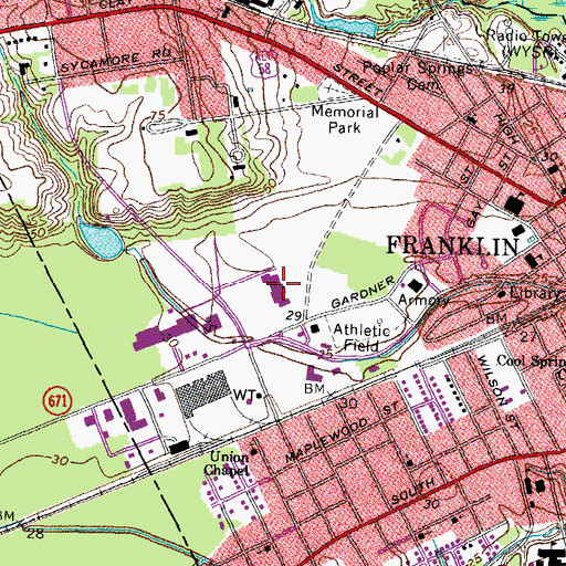 Topographic Map of Paul D Camp Community College - Franklin Campus, VA