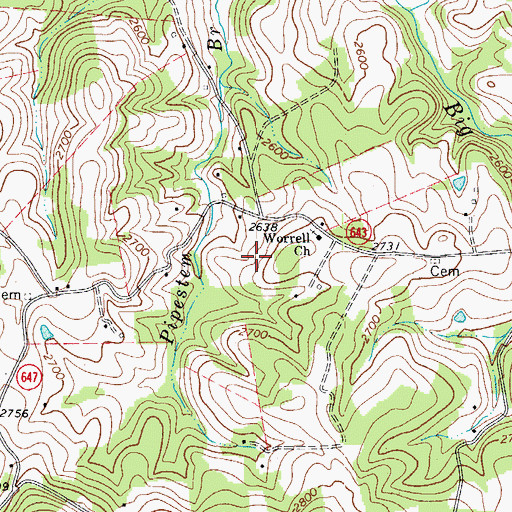 Topographic Map of Worrell Memorial Cemetery, VA