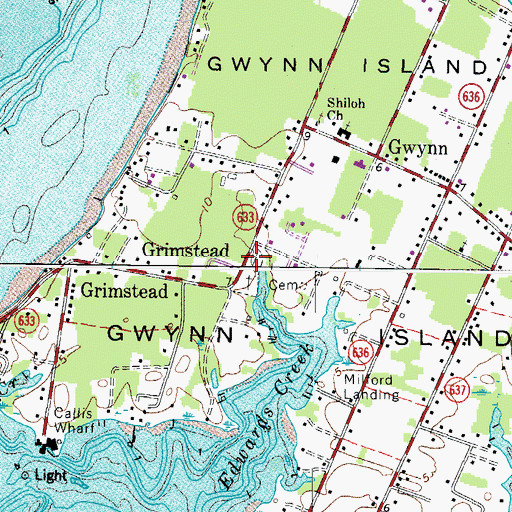 Topographic Map of Gwynns Island Cemetery, VA