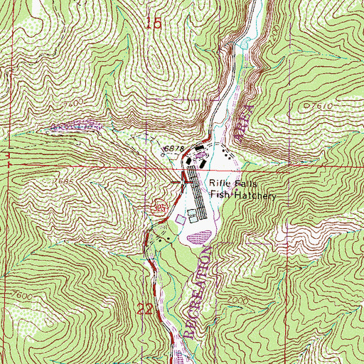 Topographic Map of Rifle Falls Fish Hatchery, CO