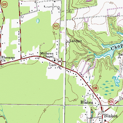 Topographic Map of Mathews Chapel Cemetery, VA