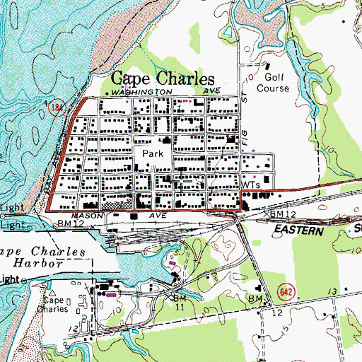 Topographic Map of Cape Charles Baptist Church, VA