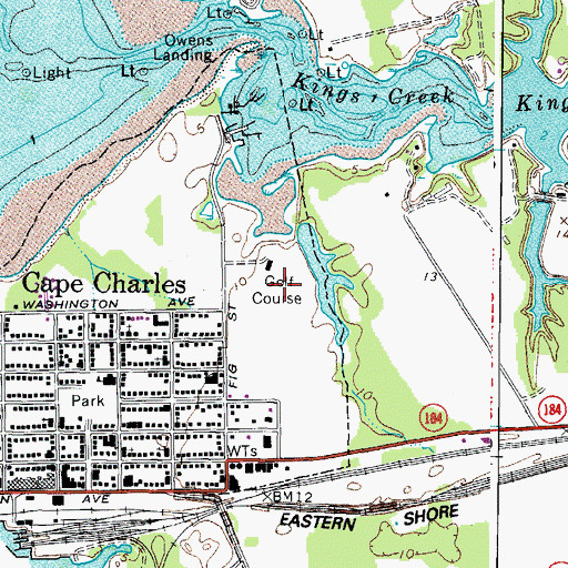 Topographic Map of Cape Charles Country Club, VA