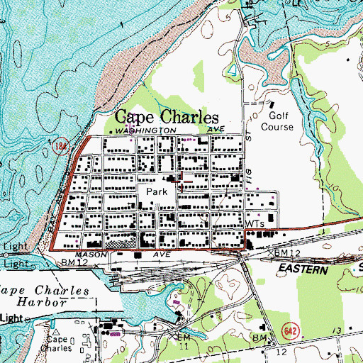 Topographic Map of Cape Charles Historic District, VA