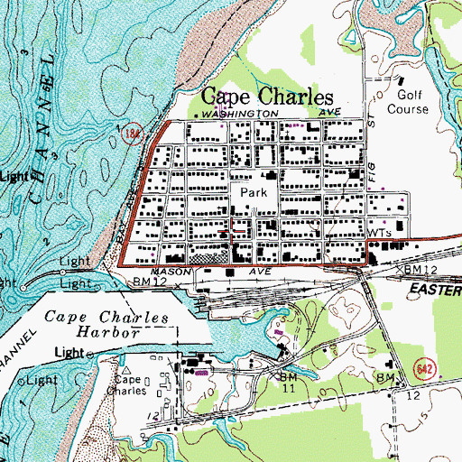 Topographic Map of Cape Charles Post Office, VA