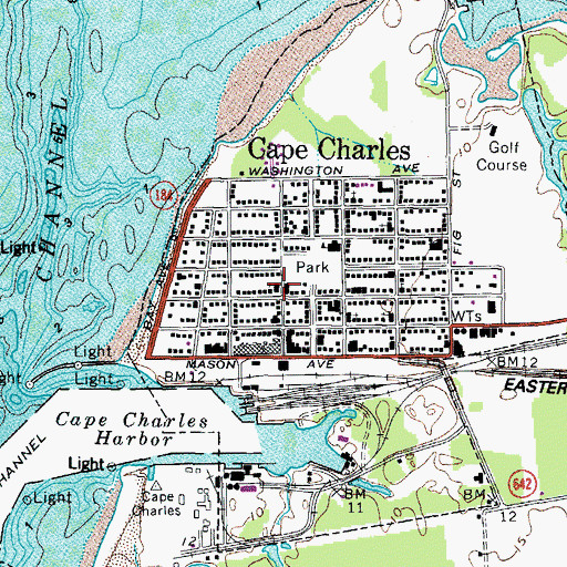 Topographic Map of Cape Charles Presbyterian Church, VA