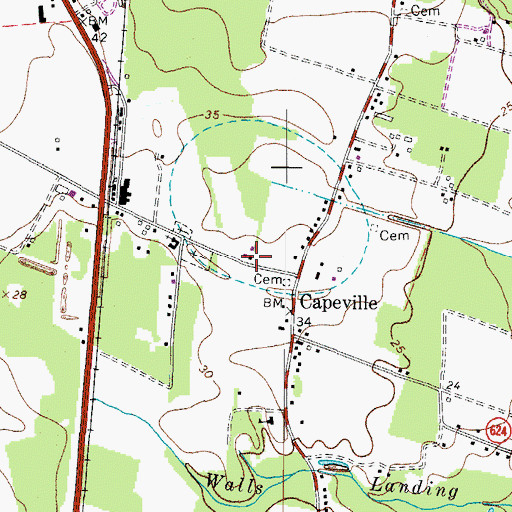 Topographic Map of Capeville Post Office, VA