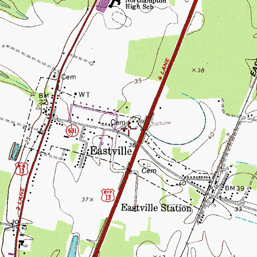 Topographic Map of Eastville Baptist Church, VA