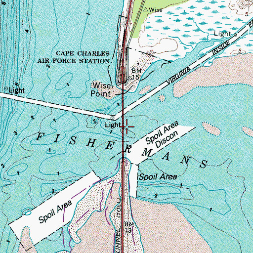 Topographic Map of Fishermans Inlet Bridge, VA
