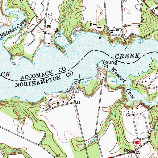 Topographic Map of Miles Wharf, VA