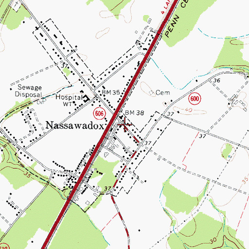 Topographic Map of Nassawadox Post Office, VA
