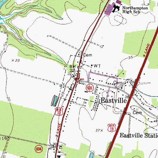 Topographic Map of Northampton County Courthouse Historic District, VA