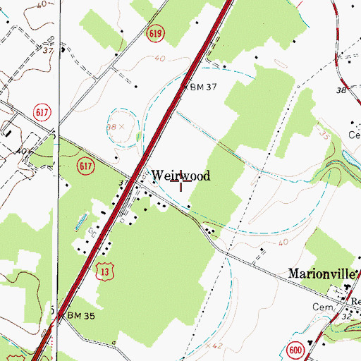 Topographic Map of Weirwood Post Office, VA