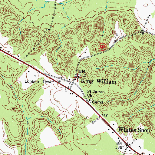 Topographic Map of King William County Courthouse, VA