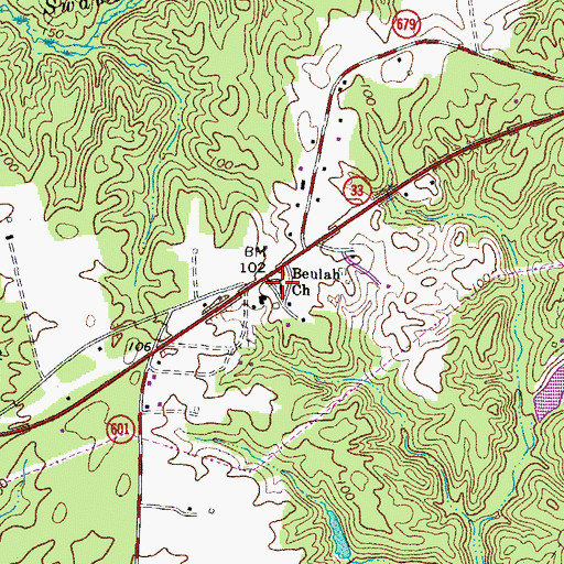 Topographic Map of Beulahland, VA
