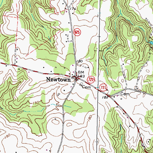 Topographic Map of Newtown Historic District, VA