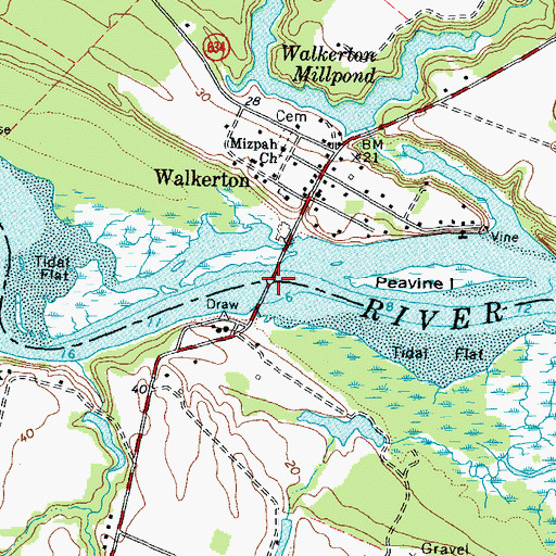 Topographic Map of Walkerton Bridge, VA