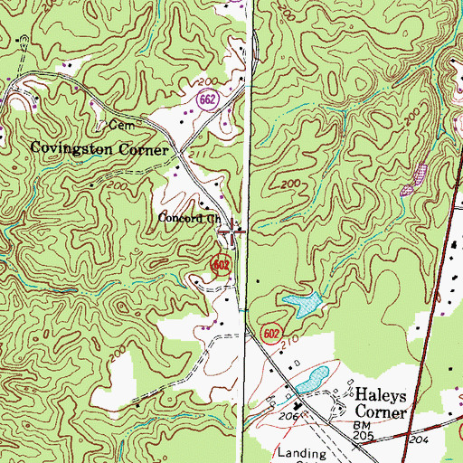 Topographic Map of Concord Baptist Cemetery, VA