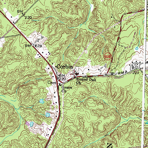 Topographic Map of Round Oak Cemetery, VA