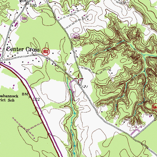Topographic Map of Center Cross School (historical), VA