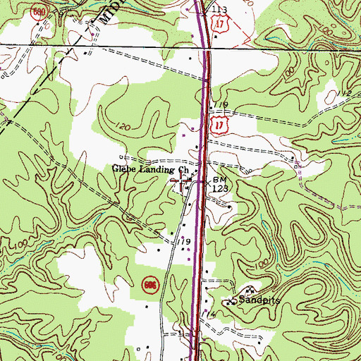 Topographic Map of Glebe Landing Cemetery, VA