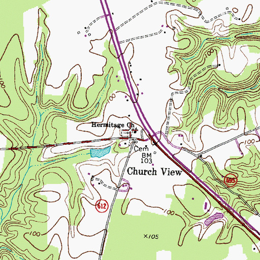 Topographic Map of Hermitage Cemetery, VA