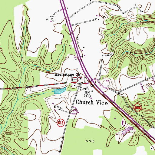 Topographic Map of Hermitage Cemetery, VA