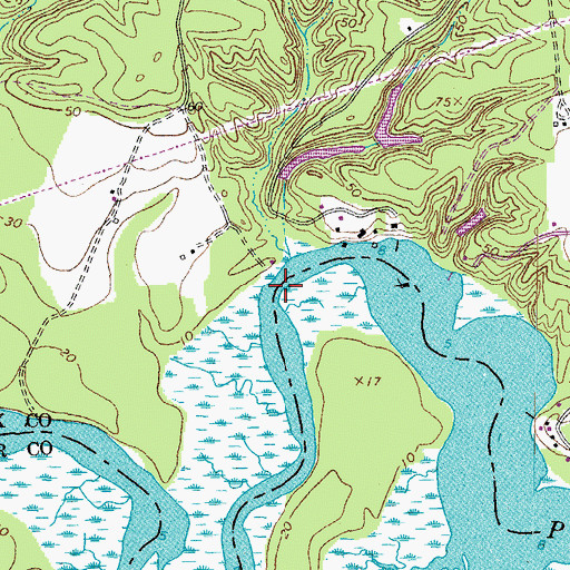 Topographic Map of Turks Ferry Bridge (historical), VA