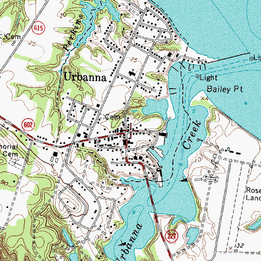 Topographic Map of Urbanna Historic District, VA
