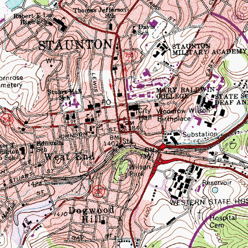 Topographic Map of Augusta County Courthouse, VA