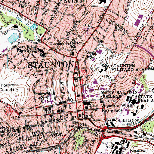 Topographic Map of Augusta Street Methodist Church, VA