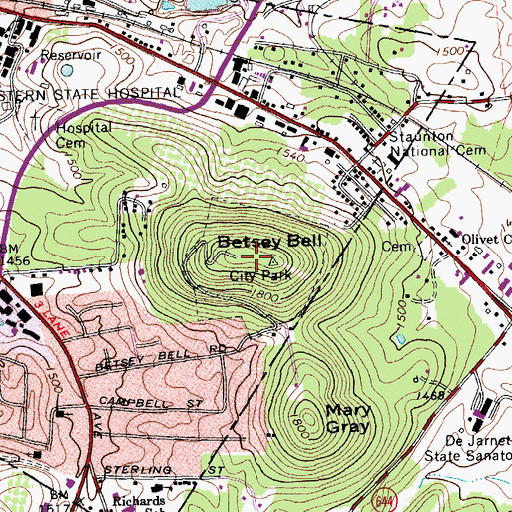 Topographic Map of Betsy Bell Park, VA