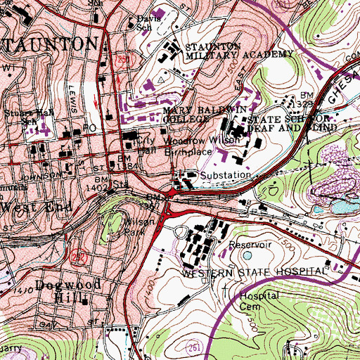 Topographic Map of Beverley Historic District, VA