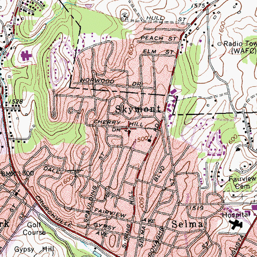 Topographic Map of Cherryvale United Methodist Church, VA