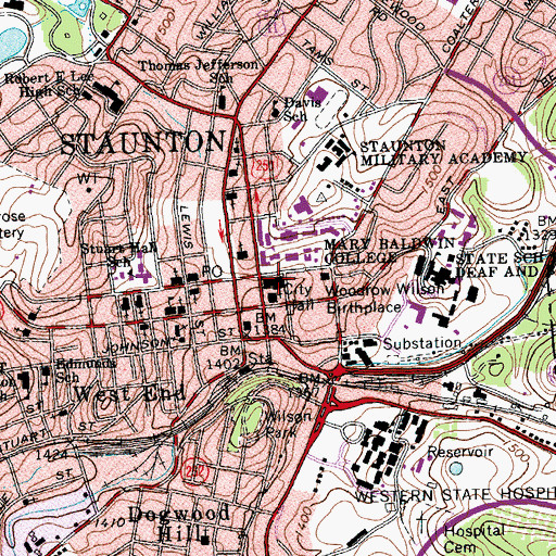 Topographic Map of First Presbyterian Church, VA