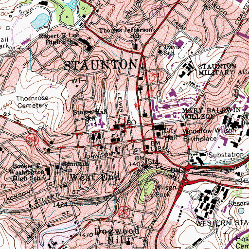 Topographic Map of Woodrum Post Office, VA