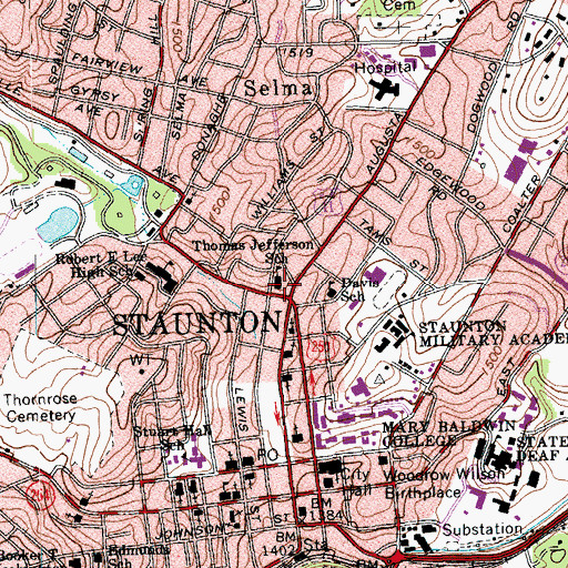 Topographic Map of Staunton Public Library, VA