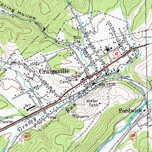 Topographic Map of Craigsville Memorial Cemetery, VA