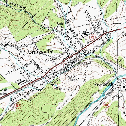 Topographic Map of Craigsville Post Office, VA