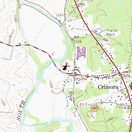 Topographic Map of Crimora School, VA