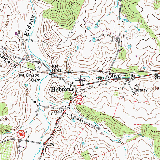 Topographic Map of Hebron Church, VA