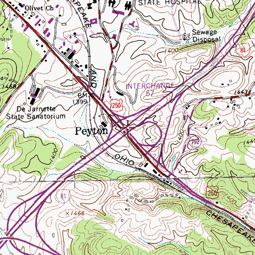 Topographic Map of Interchange 222, VA