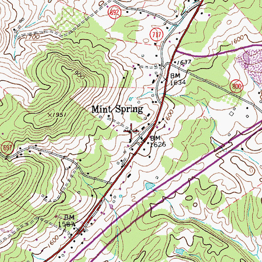 Topographic Map of Mint Spring United Methodist Church, VA