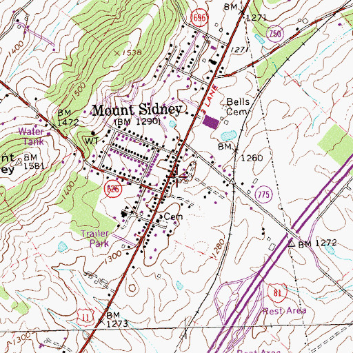 Topographic Map of Mount Sidney Post Office, VA