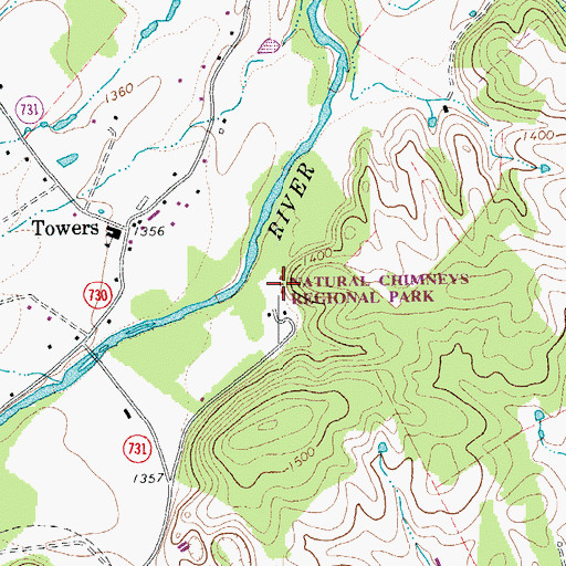 Topographic Map of Natural Chimneys Regional Park, VA