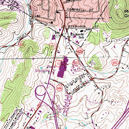 Topographic Map of Staunton Mall Shopping Center, VA