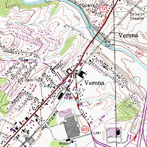 Topographic Map of Verona Post Office, VA