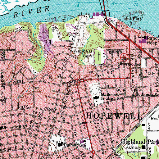 Topographic Map of Broadway Baptist Church, VA
