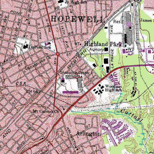 Topographic Map of Cavalier Square Shopping Center, VA