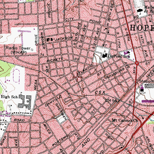 Topographic Map of Church of God of South Hopewell, VA